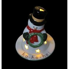 Vtg Russ Hand Painted Snowman Tea Light Holder Ceramic 2 Piece Christmas Decor picture