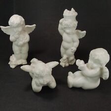 Vigor Set of 4 White Angel Cherub Figurines Bunny Flowers Squirrel Fruit Vintage picture
