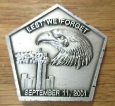 RARE SEPTEMBER 11 2001 LEST WE FORGET CHALLENGE COIN GOD BLESS AMERICA GUC picture