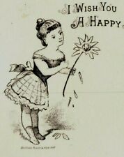 1870's-80s Engraved New Year's Card Lovely Girl & Sparkler P161 picture