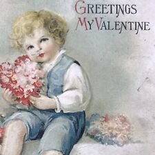 Greetings My Valentine Postcard Antique Vintage Embossed Victorian picture