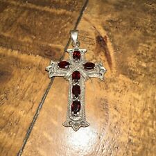 Antique sterling Silver Cross pendant with Garnet stones-circa 1900 A.D picture