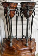 Maitland Smith Torchiere Pair of Bronze Table Lamps Lion Head Paw Feet Tortoise picture