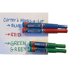 (4)  Carter’s MARKS-A-LOT Blue Red (2) Green Broad Tip Permanent Markers Vintage picture