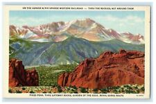 c1930s Pikes Peak Thru Gateway Rocks, Garden of Gods, Royal Gorge Route Postcard picture