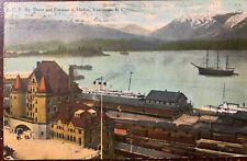 Vancouver BC Postcard Depot Harbor Ships Trains Vintage picture