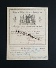 1885 Antique Mercer County, Ohio MARRIAGE CERTIFICATE ~ Watermarked & Embossed picture