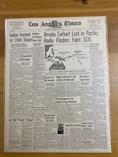 VINTAGE NEWSPAPER HEADLINE ~AMELIA EARHART AIRPLANE PLANE CRASH PACIFIC SOS 1937 picture