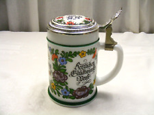 Vintage German Beer Stein For Papi Milk Glass Pewter Lid Floral Pattern 16oz picture