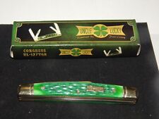 Beautiful New Uncle Lucky RARE 4 BLADE Pocket Knife Green Jig Bone Handle W/Box picture