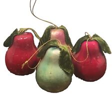 Set 4 Vintage Pear Christmas Ornaments Lightweight Painted Velour Leaves Fruit picture