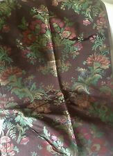 Antique French Floral Urn Silk Brocade Jacquard Fabric ~ Green Rose Coral Brown picture