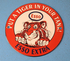 Vintage Esso Gasoline Sign - Tiger Gas Service Station Auto Tank Porcelain Sign picture
