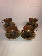 4 Sets Old Brass Cups and Saucers Vintage picture