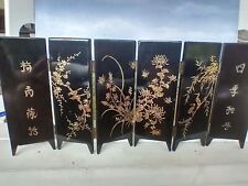 Vintage Chinese Black Lacquer Mother of Pearl 💥 Gold Inlay Mini Tabletop Screen picture