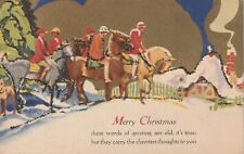 Merry Christmas -- 5 People on Horses --  Glitter Applied -- 1929 picture