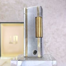 Vintage Dunhill Lighter Rollagas Brushed Silver Gold Lines with Case picture