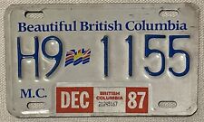 1987 British Columbia Motorcycle License plate picture