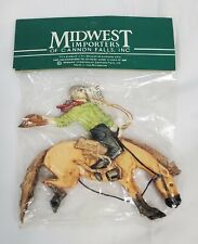 Vintage Cowboy Bronco Rider Ornament Hand Painted Midwest Importers picture