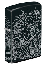 Black Matte Wrap Around Chinese Dragon Design Zippo Lighter picture
