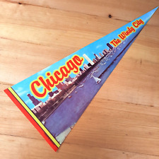 Vintage Chicago IL Windy City Felt Pennant Flag Travel Souvenir RARE Collectible picture
