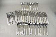 Fiesta Swirl White Flatware Set Stainless Forks Spoons Knives Set of 46 picture