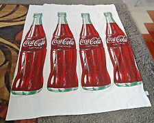 80s CLOTH Coca-Cola TABLECLOTH BANNER BOTTLES ADVERTISING 6.6 x 5.5 FEET Vintage picture