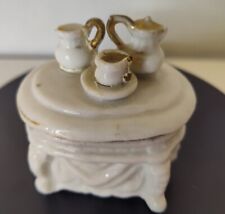 Antique Victorian German Porcelain Fairing Box Tea Pot Cookies Condition Issues picture