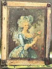 Vintage Florentine Wood Box Trinket Hinged Lid Italy Marie Antionette Portrait picture
