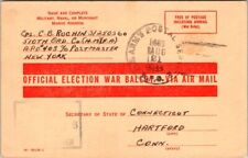 1944 WWII Election War Ballot Cpl C B Ruchin Connecticut APO  postcard JQ3 picture
