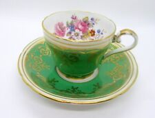 Aynsley England Bone China Green Floral and Gold Accents Cup and Saucer picture