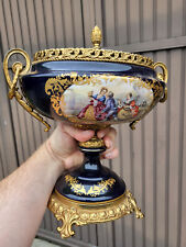 Vintage Sevres style Cobalt porcelain Centerpiece bowl victorian vase picture