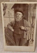 Antique Cabinet Card Candid Photograph Bearded Man With Dog Cigar Sepia Dayton  picture