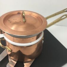 Vintage Copper And Brass Double Boiler With Ceramic Insert. picture