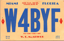 1946 W4BYF Miami Florida Ham Radio Amateur QSL Card Postcard Vtg picture
