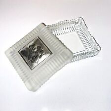 Vintage Frosted Clear Glass Girl First Communion Keepsake Trinket Box Pewter picture