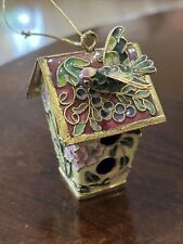 Vintage Cloisonne Bird House Figurine with Bird Multi Color Hanging Ornament picture