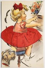 Bouret French Novelty Surreal Girl Collage Fabric Dress Piano Dog Postcard S26 picture