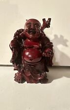 Happy Laughing Traveling Buddha Red Resin Statue Figure Approx. 8-1/2” picture