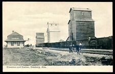 DIDSBURY Alberta Postcard 1910s Train Station Grain Elevators picture