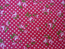 Yuwa 30’s Collection Atsuko Matsuyama Medium PINK Roses on Red Cotton Fabric  picture