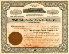 M-V All Weather Train Comptroller - Stock Certificate (Uncanceled) - Railroad St picture