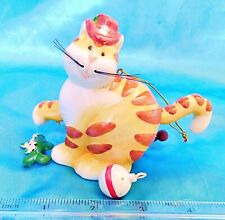 WHIMSICAL TABBY CAT Pull String Ornament Ceramic Moving Head & Tail - SEE VIDEO picture