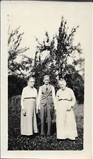 Three People Photograph Outdoors 1930s Fashion Men Lady Trees 3 3/4 x 4 5/8 picture