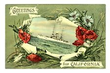 1908 SAN FRANCISCO GREAT WHITE FLEET USS ALABAMA BATTLESHIP~GREETINGS POSTCARD picture