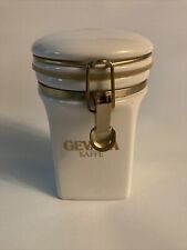 Gevalia Kaffe Canister Storage Jar White Ceramic Gold Toned Coffee Holder   picture