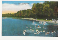 Postcard Michigan Niles MI Baron Lake Swimming 1940s Linen Unposted picture