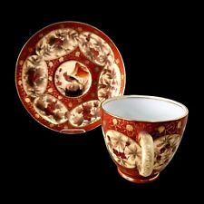 Carl Knoll Carlsbad Antique Czech Porcelain Demitasse Cup & Saucer Red Gold Bird picture
