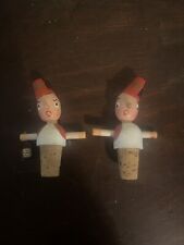 VINTAGE AUTHENTIC  WOOD HAND PAINTED HEAD CORK BOTTLE STOPPERS NR picture