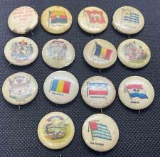 LOT/14 SWEET CAPORAL & DUKE CIGARETTES PINBACKS FLAGS OF STATES & COUNTRIES picture